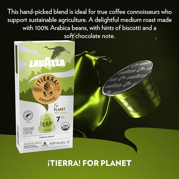 Lavazza ¡Tierra! for Planet Aluminum Capsules Compatible with Nespresso* Original Machines Medium Espresso Roast 100% Arabica (60 Capsules) (Pack of 2)
