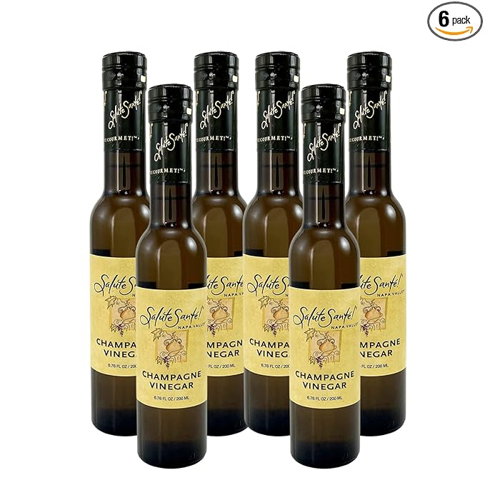 Salute Santé! Artisanal Champagne Vinegar – 200ml 6 Pack – Bright &amp Fruity Small Batch Vinegar for Salads Marinades &amp Finishing – Non-GMO Vegan Gourmet Bulk Culinary Essential