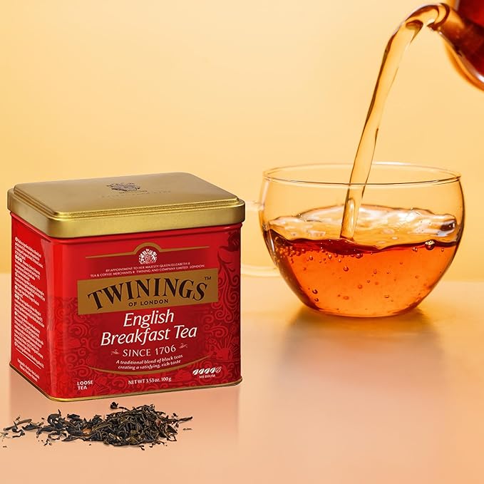 Twinings English Breakfast Loose Tea Tins 3.53 Ounce Tins (Pack of 6) Smooth Flavourful Robust Black Tea Leaves Caffeinated Enjoy Hot or Iced