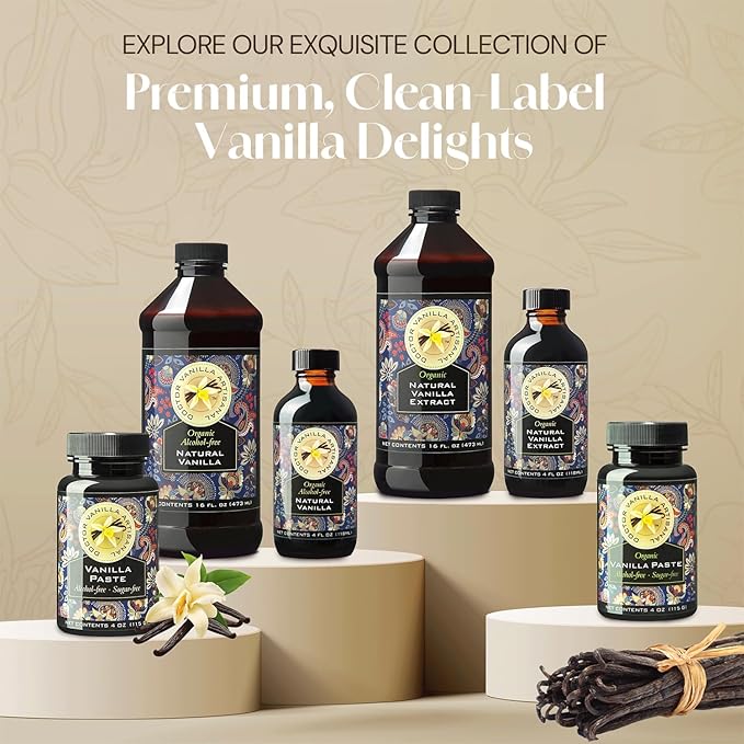 Organic Vanilla Extract 16 fl oz - Madagascar Bourbon vanilla 100% natural sugar‑free GMO‑free gluten‑free vegan paleo keto and kosher
