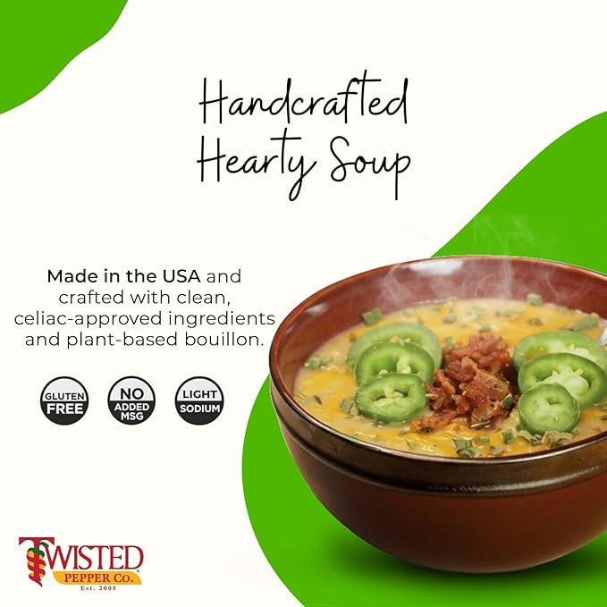 Twisted Pepper Co. Creamy Jalapeño Dry Soup Mix – Handcrafted Homestyle Creamy Soup Gluten-Free Rich Flavor with Jalapeños Bacon Bits Green Chilies Cheddar Cheese – Serves 6