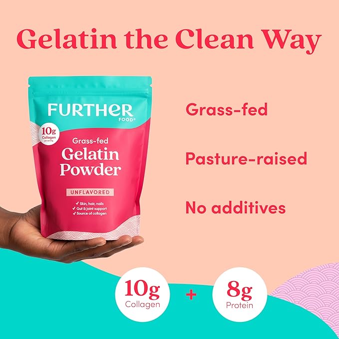 Further Food Premium Gelatin Powder – Unflavored Grass-Fed &amp Pasture-Raised Beef Hide Non-GMO Sugar-Free Keto &amp Paleo Friendly 31.74 oz