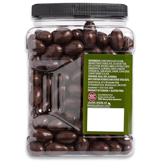 Wellsley Farms Dark Chocolate Covered Almonds – 2lbs 13oz | Whole Roasted Almonds with Real Creamy Dark Chocolate | Kosher Gluten-Free Snack