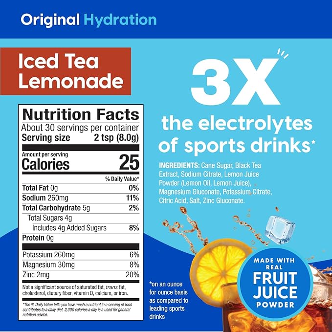 Hydrant - Bulk Electrolyte Powder Iced Tea Lemonade Flavor 30 Servings Instant Hydration Powder - Low Sugar Drink Mix for Daily Use Travel &amp Workouts