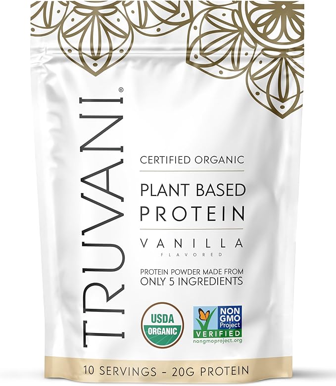 Truvani Vegan Pea Protein Powder | Vanilla | 20g Organic Plant Based Protein | 10 Servings | Keto | Gluten &amp Dairy Free | Low Carb | No Added Sugar