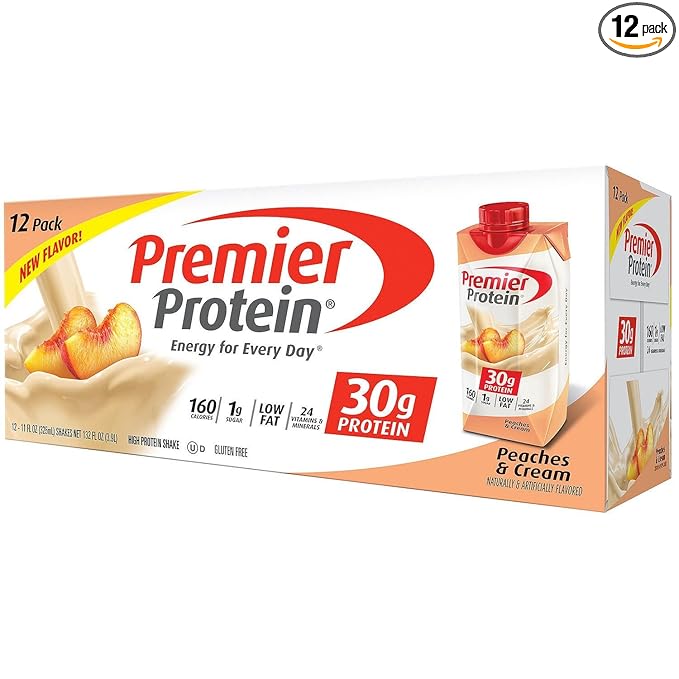 Premier Protein Shake Peaches &amp Cream 30g Protein No Added Sugar 24 Vitamins &amp Minerals to Support Immune Health 11 fl oz 12 Pack (Packaging May Vary)