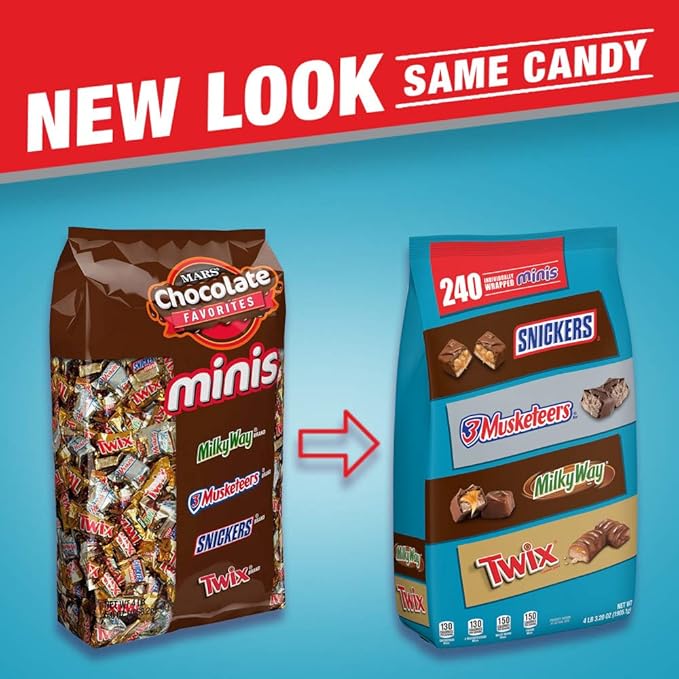 Mars SNICKERS TWIX 3 MUSKETEERS &amp MILKY WAY Individually Wrapped Variety Pack Minis Chocolate Candy Bars Bulk Assortment 67.2 oz Bag