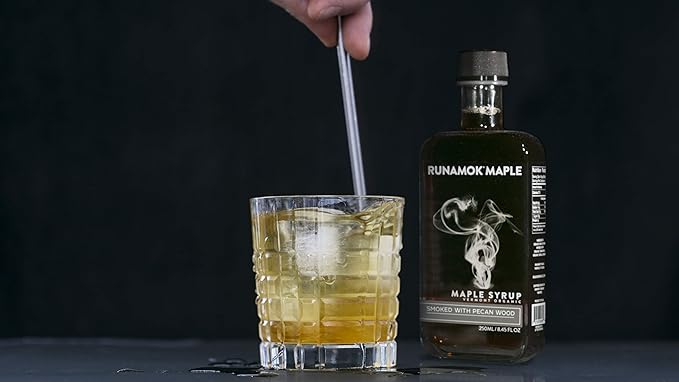 Runamok Pecan Wood Smoked Maple Syrup Organic - Authentic &amp Real Vermont Maple Syrup | Pure Strong Flavor | Great for BBQ Broiled Salmon Vinaigrettes &amp Cocktails | 8.45 Fl Oz (250mL)