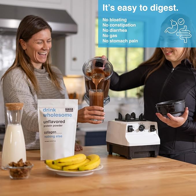 drink wholesome Unflavored Collagen Protein Powder for Sensitive Stomachs | Minimally-Processed Whole-Food Protein | Additive-Free Dairy-Free Gluten-Free | Low FODMAP