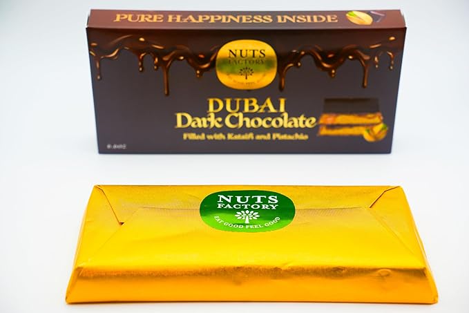 Nuts Factory – Dubai Dark Chocolate Bar – Pistachio &amp Kataifi – Pack of 2
