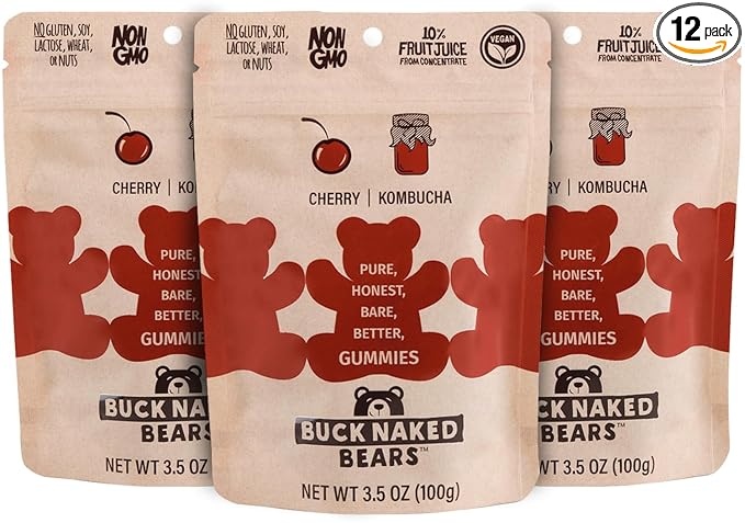 B.uck Naked Bears Cherry Kombucha Gummy Bears 3.5 oz (Pack of 12)
