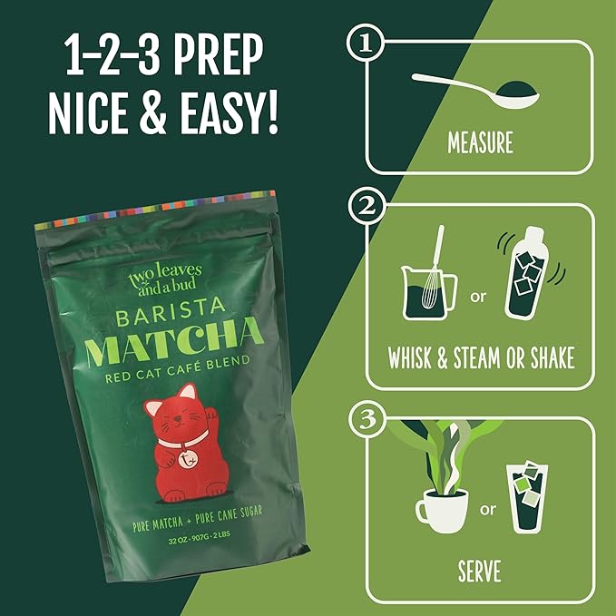 Two Leaves and a Bud Barista Matcha Sweetened Latte Blend (60 Servings) Japanese Matcha Latte Powder Matcha Green Tea Powder 1 Resealable Bag 2 lbs (907g)