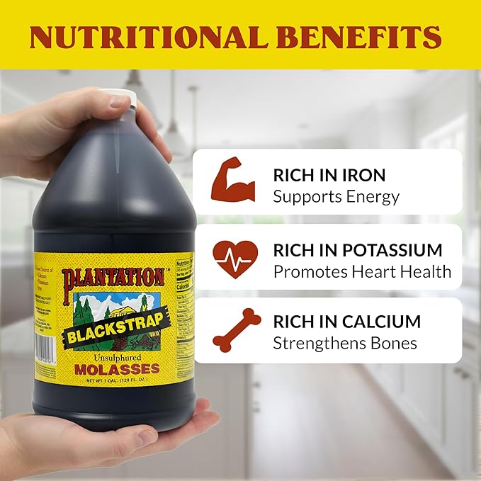 Plantation Blackstrap Molasses 1 Gallon (128 oz) – Unsulphured Blackstrap Molasses Bulk Natural Sweetener for Baking BBQ Baked Beans Gingerbread &amp Commercial Use