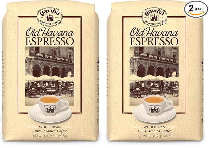 Gaviña Old Havana Espresso Whole Bean CoffeeMedium-Dark RoastNutty and Sweet32 oz Bag(Pack of 2)
