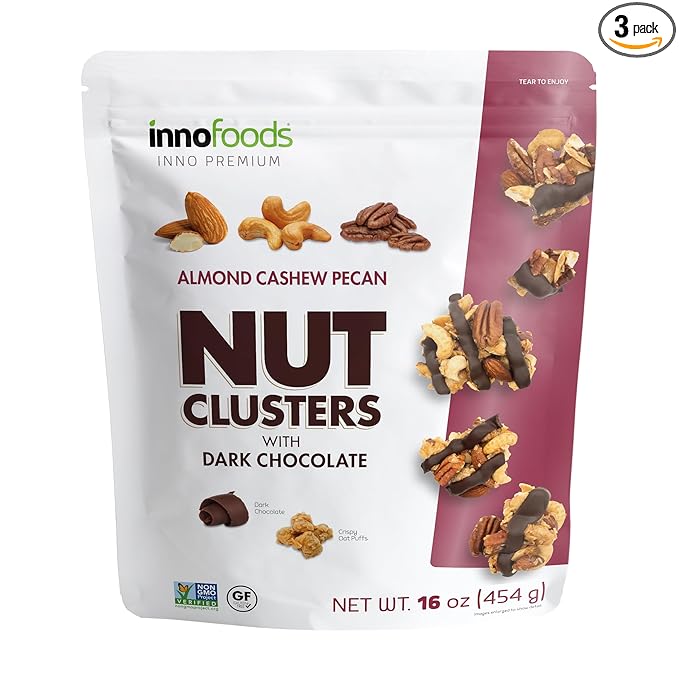 InnoFoods Dark Chocolate Nut Clusters Gluten Free Non-GMO 3 Pack 16 oz Each