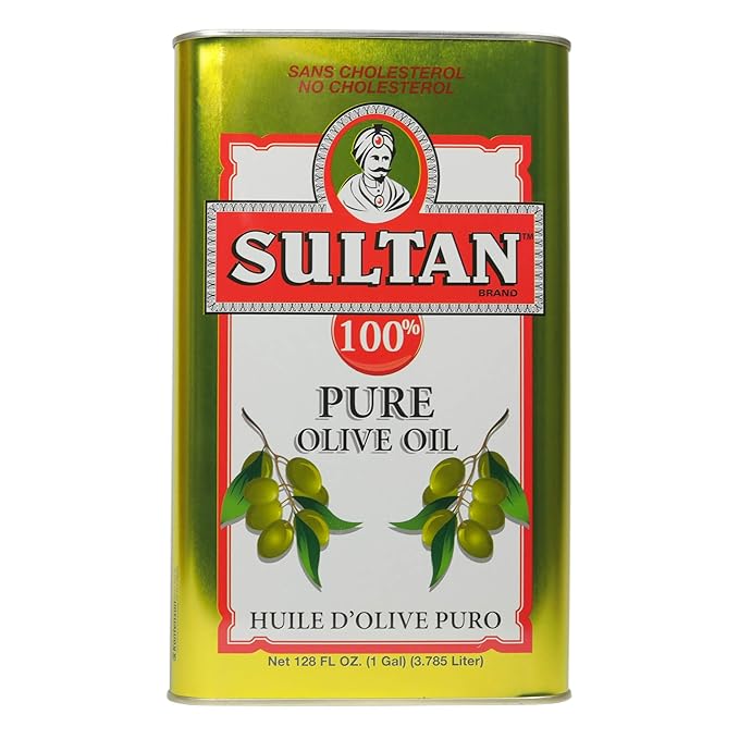 Sultan Premium Pure Olive Oil – First Cold-Pressed Rich Fruity Flavor – Cholesterol-Free Culinary &amp Skincare POO – Ideal for Salads Sautéeing Dips – Imported from Turkey – 128 FL. OZ