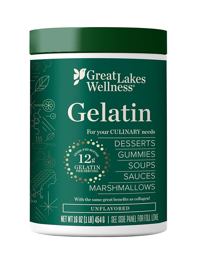 Great Lakes Wellness Beef Gelatin Powder for Culinary Needs - Perfect for Gummies Marshmallows Desserts and more - Unflavored - Grass-Fed Kosher Keto Non-GMO 16 oz