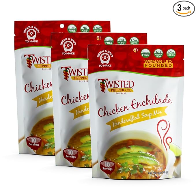 Twisted Pepper Co. Chicken Enchilada Soup Mix: Gluten-Free – Handcrafted Soup – Creamy Hearty &amp Flavorful Comfort Meal Ready in 30 Minutes Serves 10 Add Chicken Cheese &amp Toppings