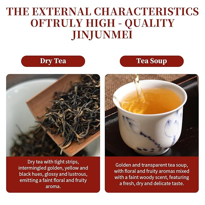 CHADUO Golden Monkey Tea Loose Leaf Jin Jun Mei Black Tea Loose Leaf Authentic Wuyi Mountain Jinjunmei Black Tea Rich Floral Aroma And Honeyed Fruity Aroma 150g/5.29oz Grade AAA 金骏眉 红茶 中国茶