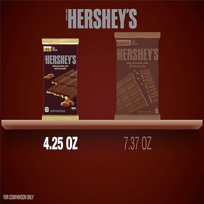 HERSHEY'S Milk Chocolate with Almonds XL Candy Bars 4.25 oz (12 Count 16 Pieces)
