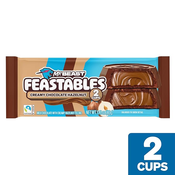 MrBeast Feastables Hazelnut Cups 24 Count Milk Chocolate with Creamy Hazelnut Filling 2-Cup Packs Fairtrade Cocoa
