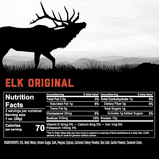 ICON Meats Elk and Beef Jerky Steak Strips Original Flavor 8 High Protein Snacks Packs 2 Strips per Pack Low Sugar Gluten Free Natural USDA Inspected Made in the USA Gifts for Him