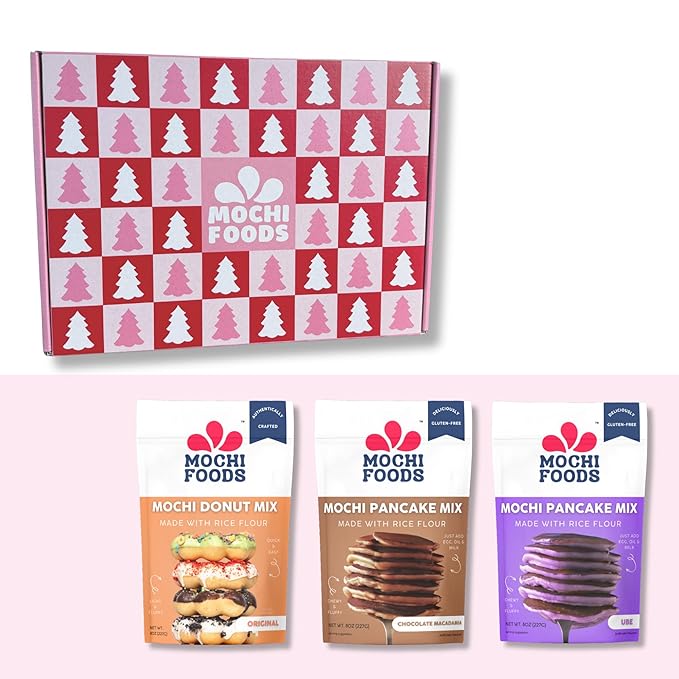 Mochi Foods Holiday Gift Set - Winter Collection Premium Rice Flour Baking Mix Collection with Mochi Donut Mix Ube Mochi Pancake Mix Chocolate Macadamia Mochi Pancake Mix 8 oz Packages (2025 Winte