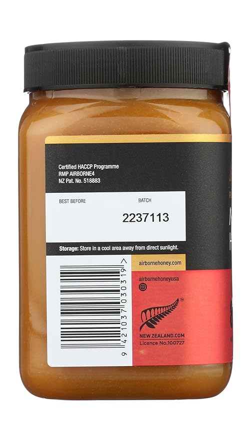 Airborne Manuka Honey (85+ Manuka Pollen) Raw and Unfiltered Premium New Zealand 100% Pure Daily Wellness Support 17.6 oz.