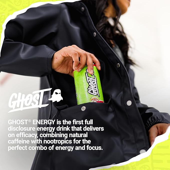 GHOST Energy Drink - 12-Pack Warheads Sour Watermelon 16oz - Energy &amp Focus &amp No Artificial Colors - 200mg of Natural Caffeine L-Carnitine &amp Taurine - Gluten-Free &amp Vegan
