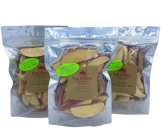 Kauffman Orchards Freeze-Dried Pink Lady Apples- Nutritious and Delicious Light-Weight Homemade Fruit Snack - 1.5 Ounce Bag