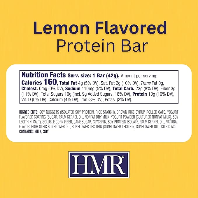 HMR Bar Lemon Protein Bar | 10g of Protein | Nutritious Snack to Support Weight Maintenance | Low Calorie Dessert | | 24 Count