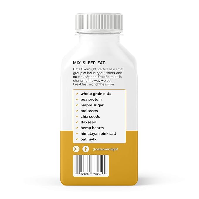 Oats Overnight Maple Brown Sugar Bottled Shake - Gluten Free Non-GMO Vegan Friendly Breakfast Meal Replacement Shake with Powdered Oat milk. 15g of Protein (10 Pack)