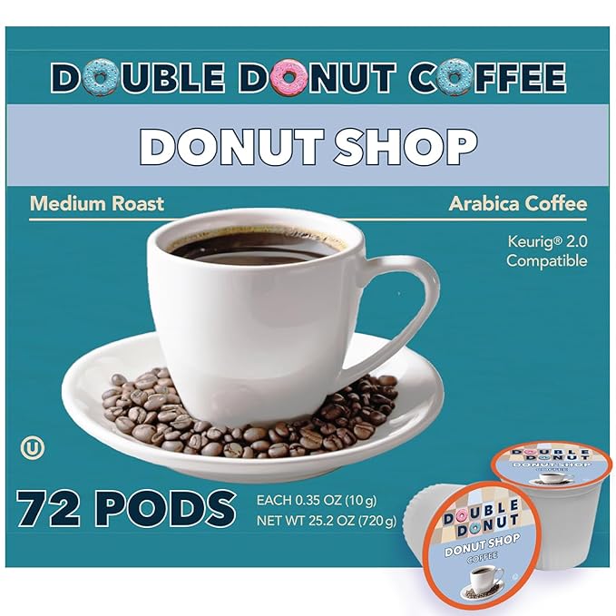 Double Donut Coffee Double Donut Donut Shop Flavored Coffee PodsMedium Roast Coffee Compatible with Keurig K Cups Brewers 72 Count Value Pack