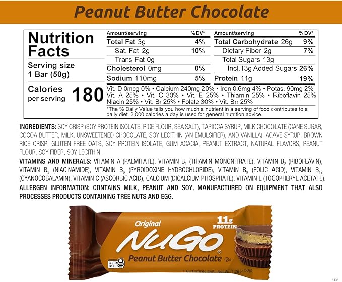 NuGo Protein Bar Peanut Butter 11g Protein Gluten Free 15 Count