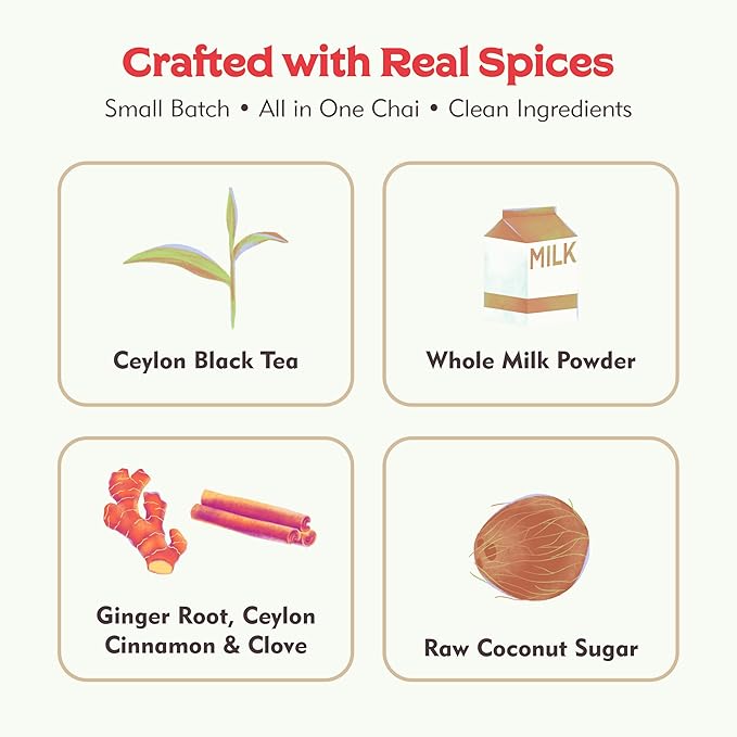 Gingerbread Chai Latte – 12 Spiced Chai Servings – Ceylon Tea Powder with Whole Milk – Cozy Holiday Chai Mix – No Refined Sugar – Cinnamon Ginger Blend