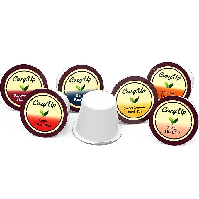 Cozy Up Iced Sweet Fruit Black Tea K-Cup Variety Pack 36 Count Guilt-Free Zero Calorie Sweetness - Compatible with Keurig - Lemon Tropical Berry Passion Fruit Apple &amp Peach - Single Serve Po