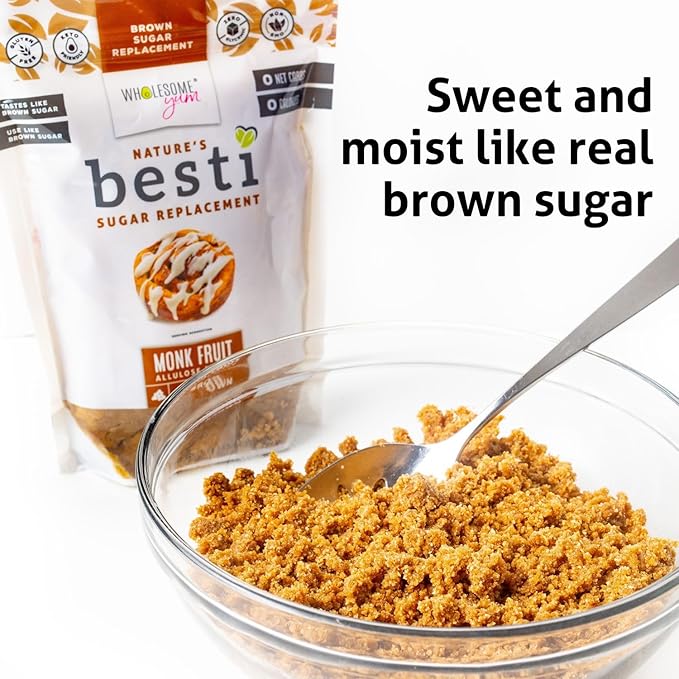 Wholesome Yum Besti Natural Brown Sugar Substitute - Keto Brown Monk Fruit Sweetener Blend With Allulose (No Erythritol) - Non GMO Zero Carb Zero Calorie Sugar Free No Aftertaste (12 oz 2 Pack)