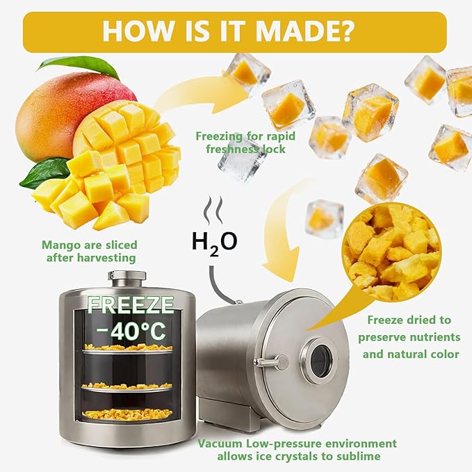 QZLGD Freeze Dried Mango Freeze Dried Fruit Diced Mango12.69oz/360g Crispy Crunchy Snacks for Baking Smoothie Yogurt