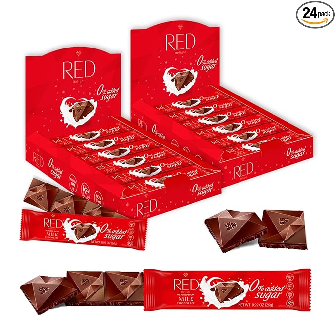 Red Delight Milk Chocolate Snack Bars - Pack of 24 Diamond-Shaped Milk Chocolates (22.08oz) with Rich Cocoa Flavor - European-Style Dark Chocolates - No Added Sugar Gluten-Free and Kosher Certified