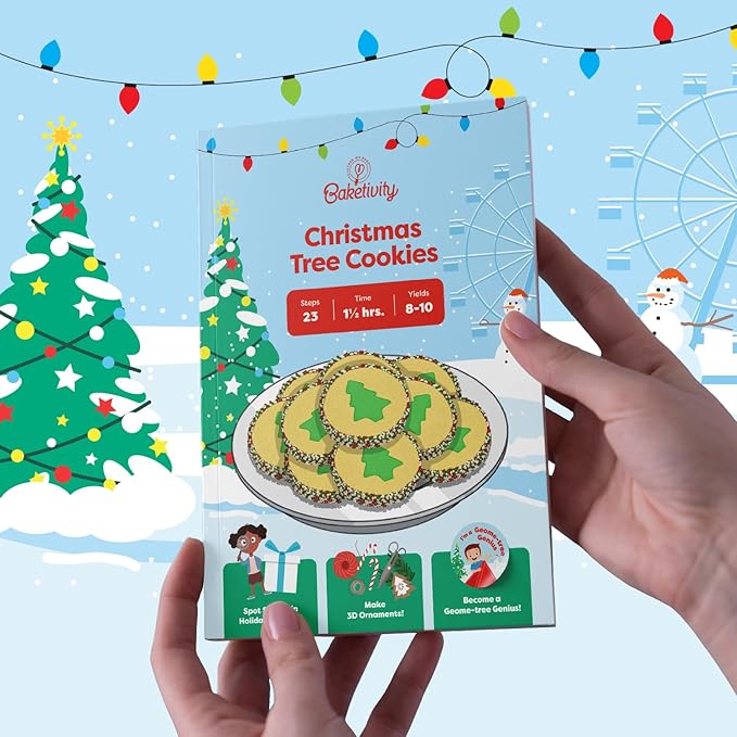 Baketivity Christmas Tree Cookies - DIY Baking Kit for Kids - Fun Little Junior Chef Essential Kitchen Lessons Includes Pre-Measured Ingredients