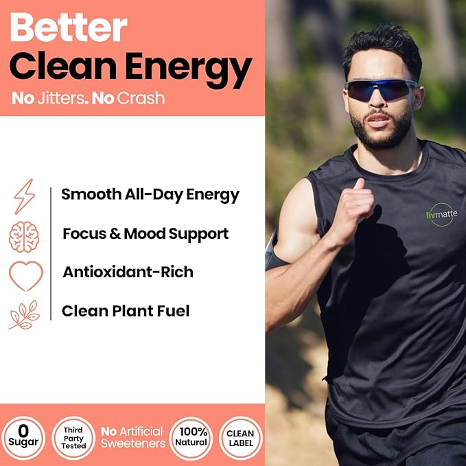 LivMatte Yerba Mate Instant Tea Powder-Natural Caffeine Flavored Drink Mix Sugar-Free Clean Energy Mental Focus + Wellness Support I 30 Servings (Strawberry Lemon)