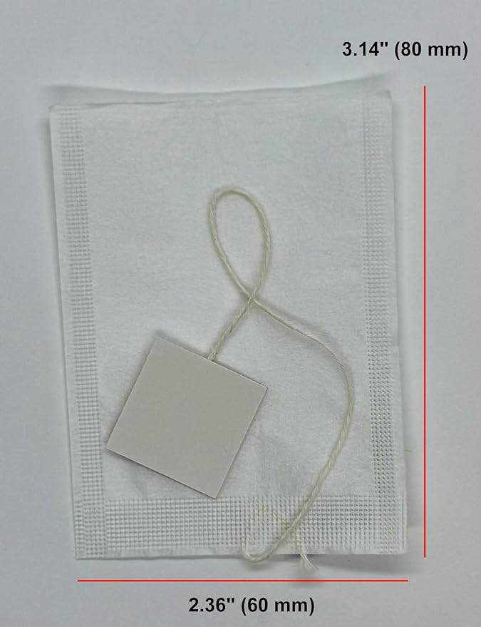 250 Empty Tea Bags 2.36 x 3.14 (60 x 80 mm) White Compostable With String and Tag Tea Infuser for Loose Tea Herbs are Disposable Tea Strainer Bags Made of Wood (Pulp) Fibers.
