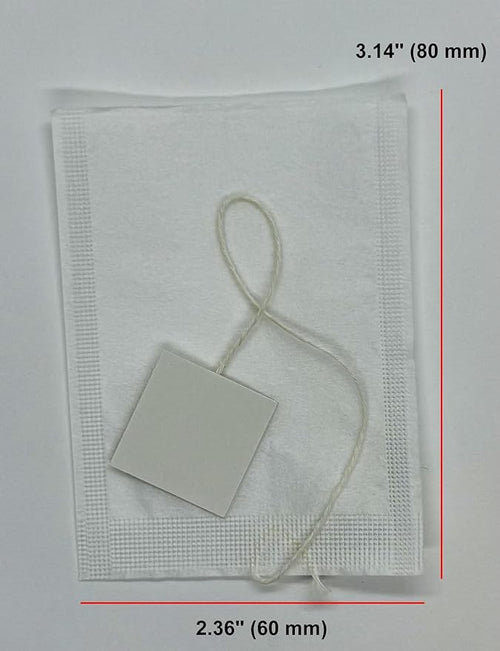 250 Empty Tea Bags 2.36 x 3.14 (60 x 80 mm) White Compostable With String and Tag Tea Infuser for Loose Tea Herbs are Disposable Tea Strainer Bags Made of Wood (Pulp) Fibers.