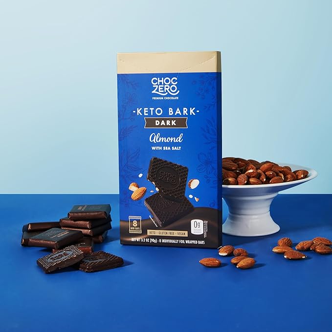 ChocZero Dark Chocolate Almond Bark with Sea Salt Sugar Free Vegan Low Carb High Fiber Keto Friendly No Sugar Alcohols (4 Count 3.2oz Boxes)