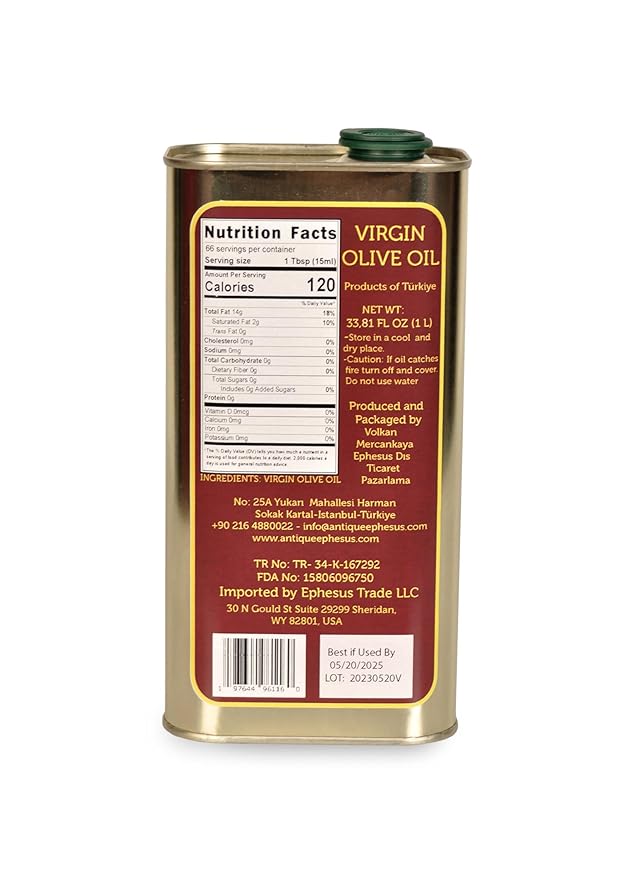 Cold Pressed Virgin Olive Oil 1 L - 33.81 Fluid Ounce Antique Ephesus Mediterranean Region of Ayvalik Turkey