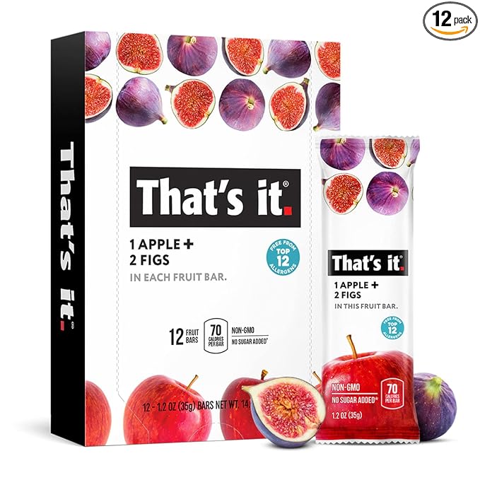 That's it. Apple + Fig Fruit Bars 100% All Natural No Artificial Ingredients or Preservatives Delicious Healthy Snack for Children &amp Adults Vegan Gluten Free Paleo Kosher Non GMO (12 Pack)