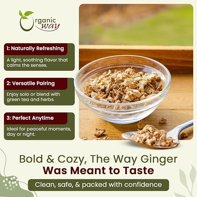 Organic Way Dried Ginger Root Cut &amp Sifted (Zingiber officinale) - Herbal Tea | Kosher &amp USDA Certified | Vegan Non-GMO &amp Gluten Free | 100% Raw from India (2LBS - 32Oz.)