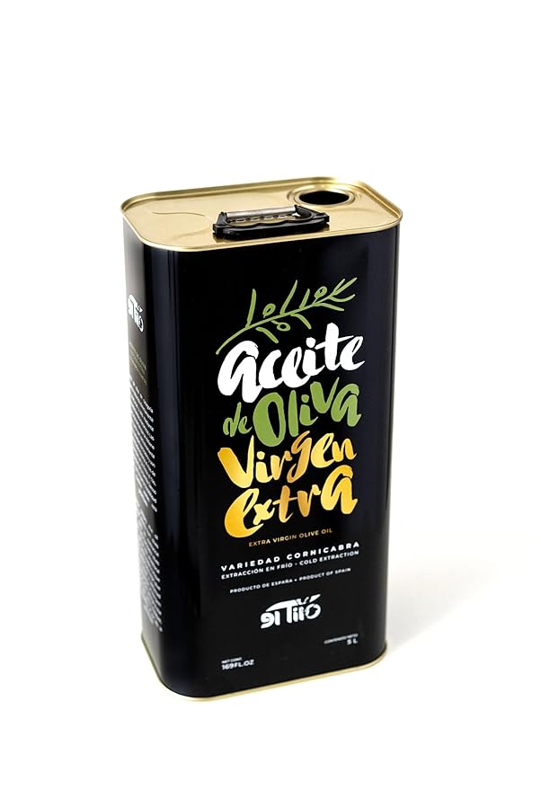 El Tilo Extra Virgin Olive Oil 5L Tin | Cold-Pressed Polyphenol-Rich EVOO from Spain | Premium Organic Unprocessed Olive Oil | Gourmet Cooking Salads &amp Baking | Trusted Quality for Chefs &amp Fa