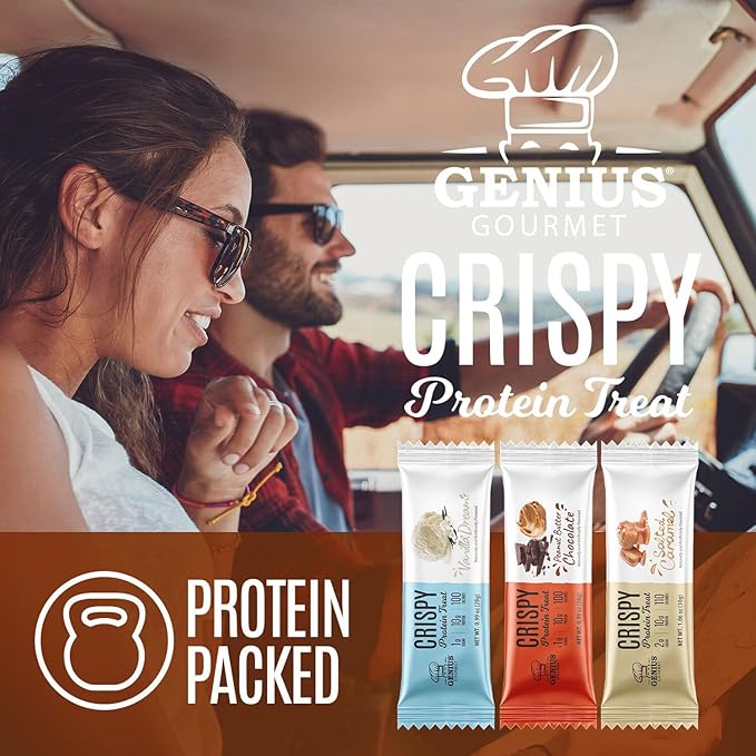 Genius Gourmet Crispy Protein Treat Salted Caramel Keto Snack Low Carb Low Sugar &amp Gluten Free Protein Snacks for Adults 10G of Whey Protein per Protein Bar 5 Net Carbs On The Go Snack 20