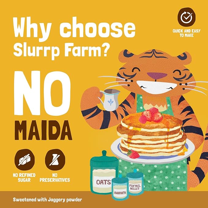 Slurrp Farm No Maida Pancake Mix | Instant Breakfast Mix Made with Oats and Jowar | Eggless Healthy Breakfast for Kids &amp Adults | Banana Chocochip- Pack of 3 X 150g